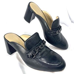 Enzo Angiolini Shoes Women Size 7 M Slip-On Mule 3 Inch Block Heels Chain Detail